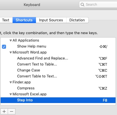 excel for mac- add replace shortcut
